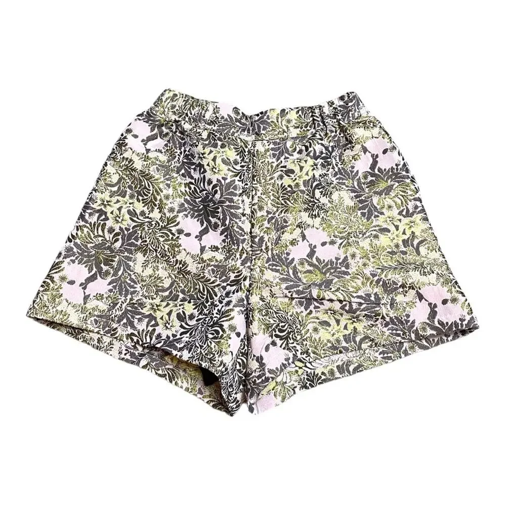 NWT FREE PEOPLE SHORTS METALLIC FLORAL JACQUARD PINK GOLD COMBO STRETCHY PREPPY